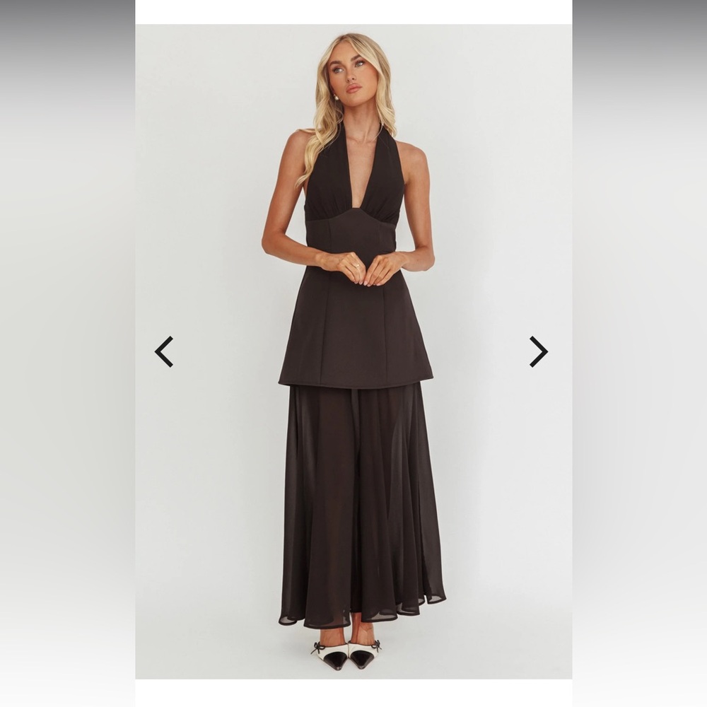 Opulent Halterneck Layered Maxi Dress Black